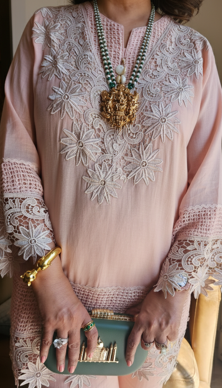 Stunning Pure Mul-Mul Co-ord set trimmed with Beautiful laces