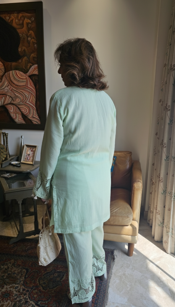 Adorable Mul Mul Co-ord set Trimmed with Stunning Lace Work