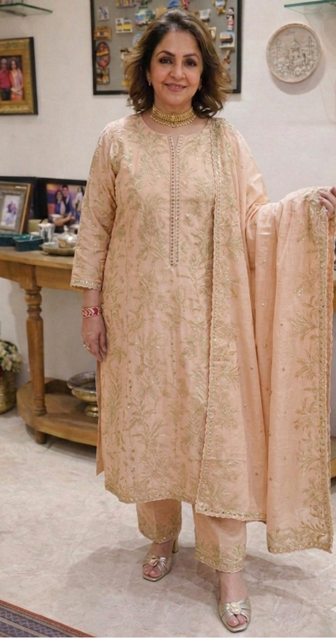 Showstopper Mul 3 piece set with Gold Zari & hand work