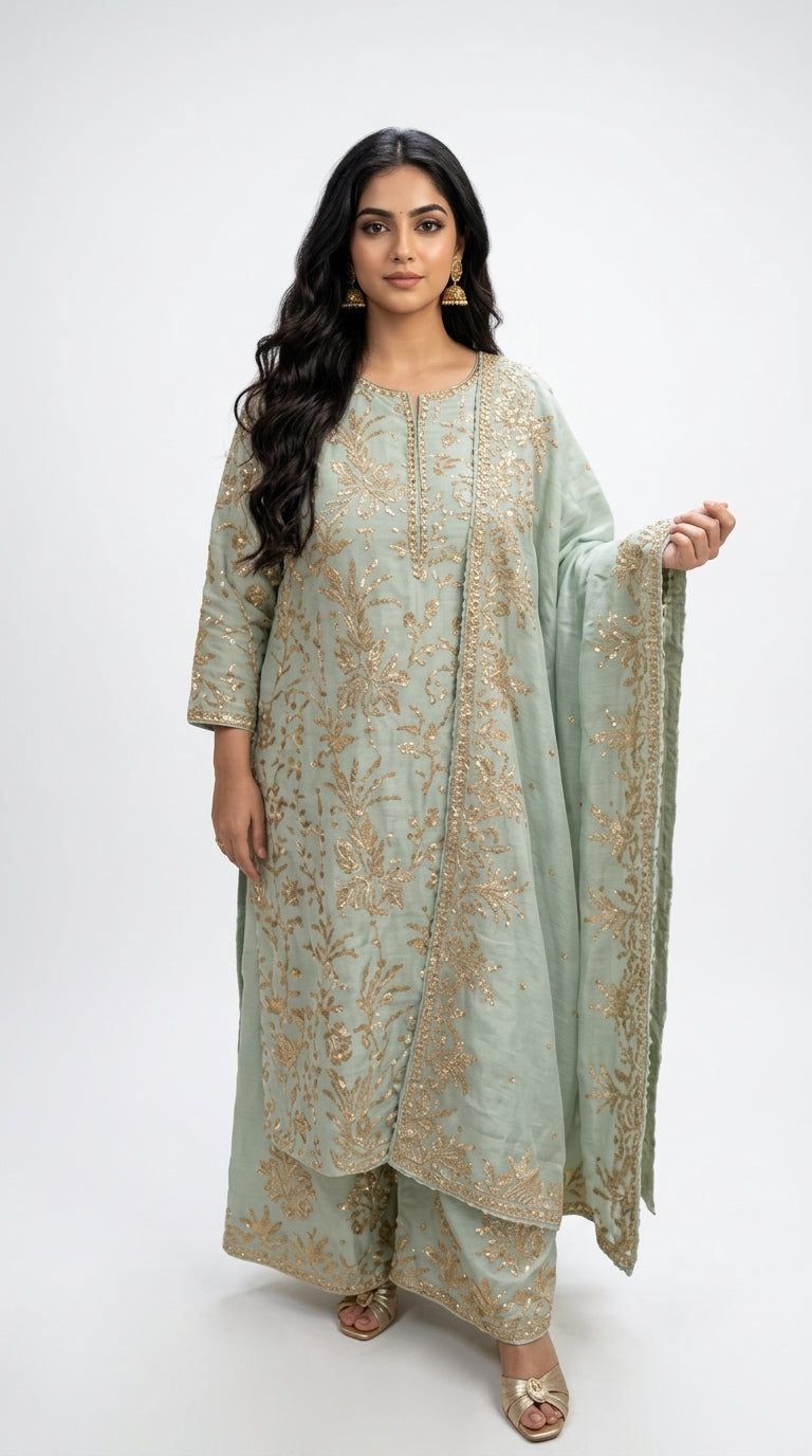 Showstopper Mul 3 piece set with Gold Zari & hand work