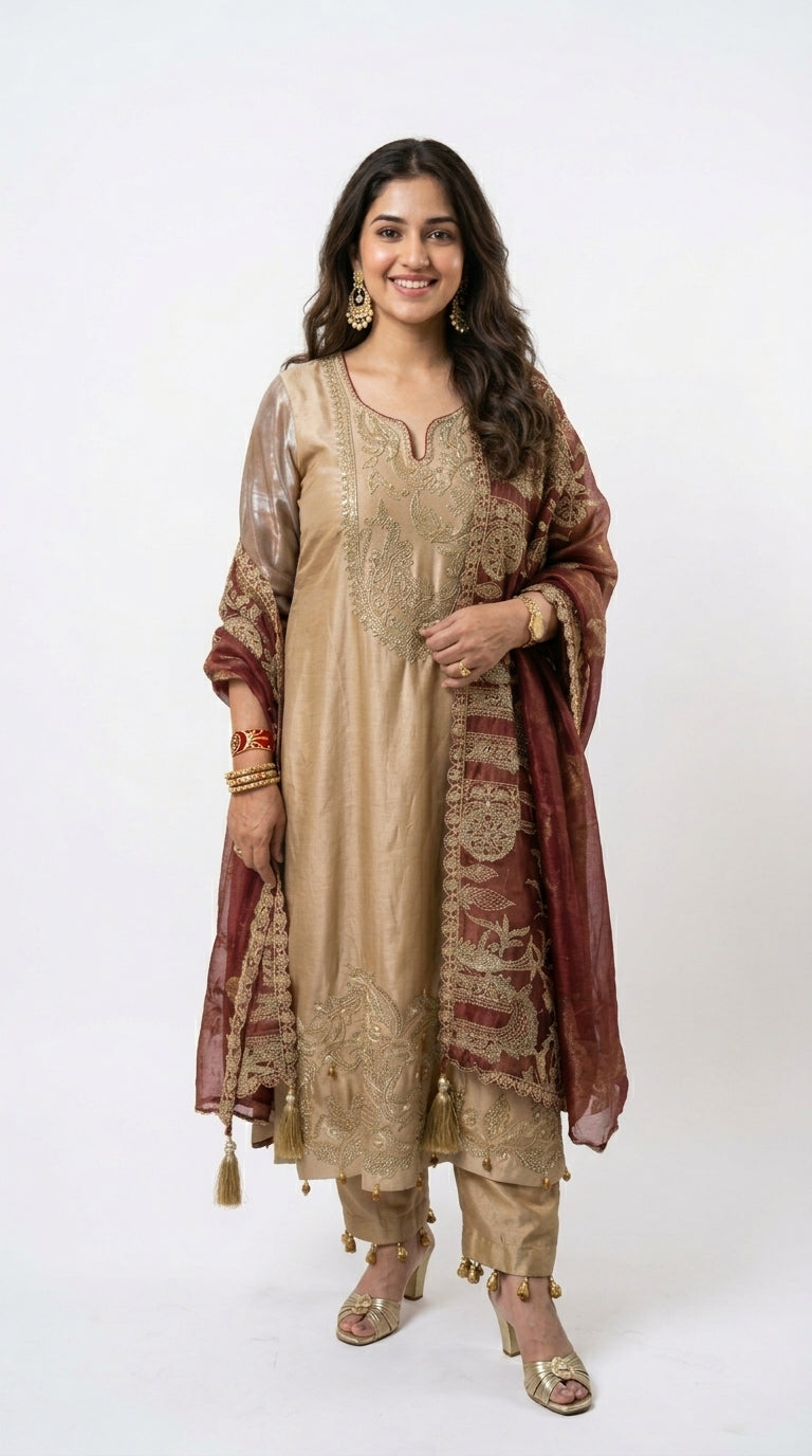 Beautiful Soft Shimmer Tissue Semi Stitched With Upara Silk Bottom With Soft tissue Shimmer Dupatta with Arri & Hand embroidery