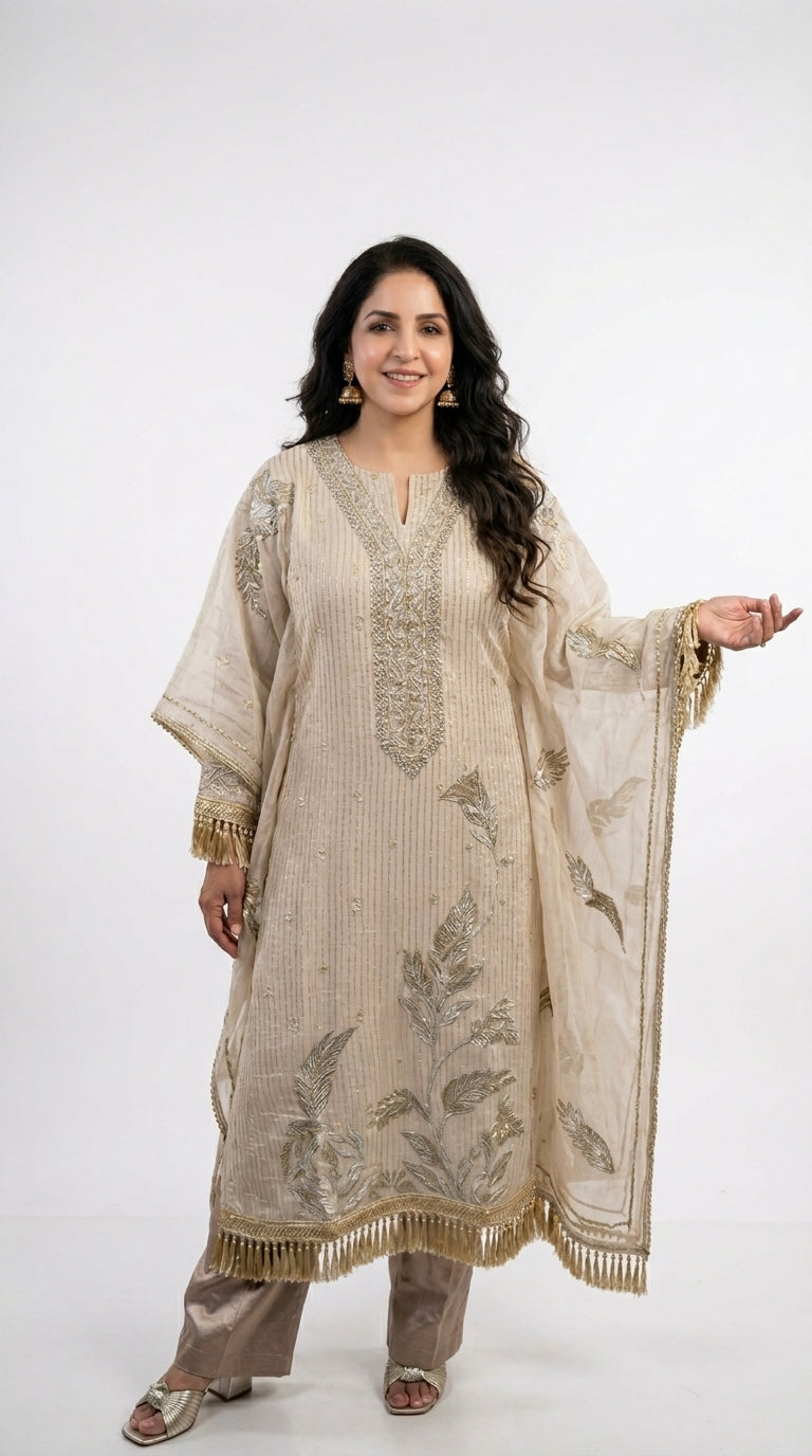 Beautiful Soft Shimmer Tissue Semi Stitched With Upara Silk Bottom With Soft tissue Shimmer Dupatta with Arri & Hand embroidery