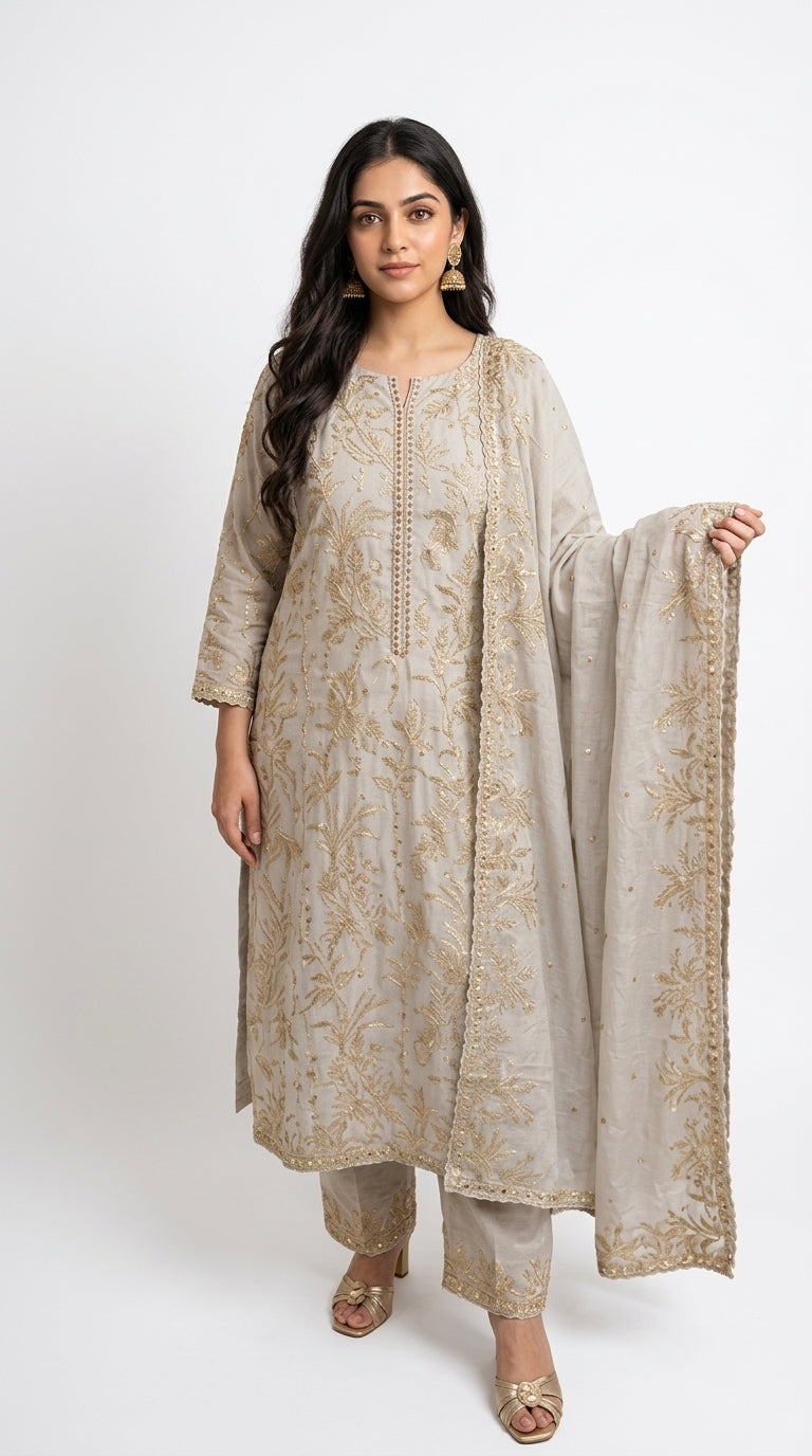 Showstopper Mul 3 piece set with Gold Zari & hand work