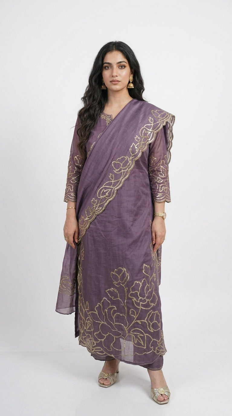Wispy Silk Chanderi with leather Patch Work Embroidery