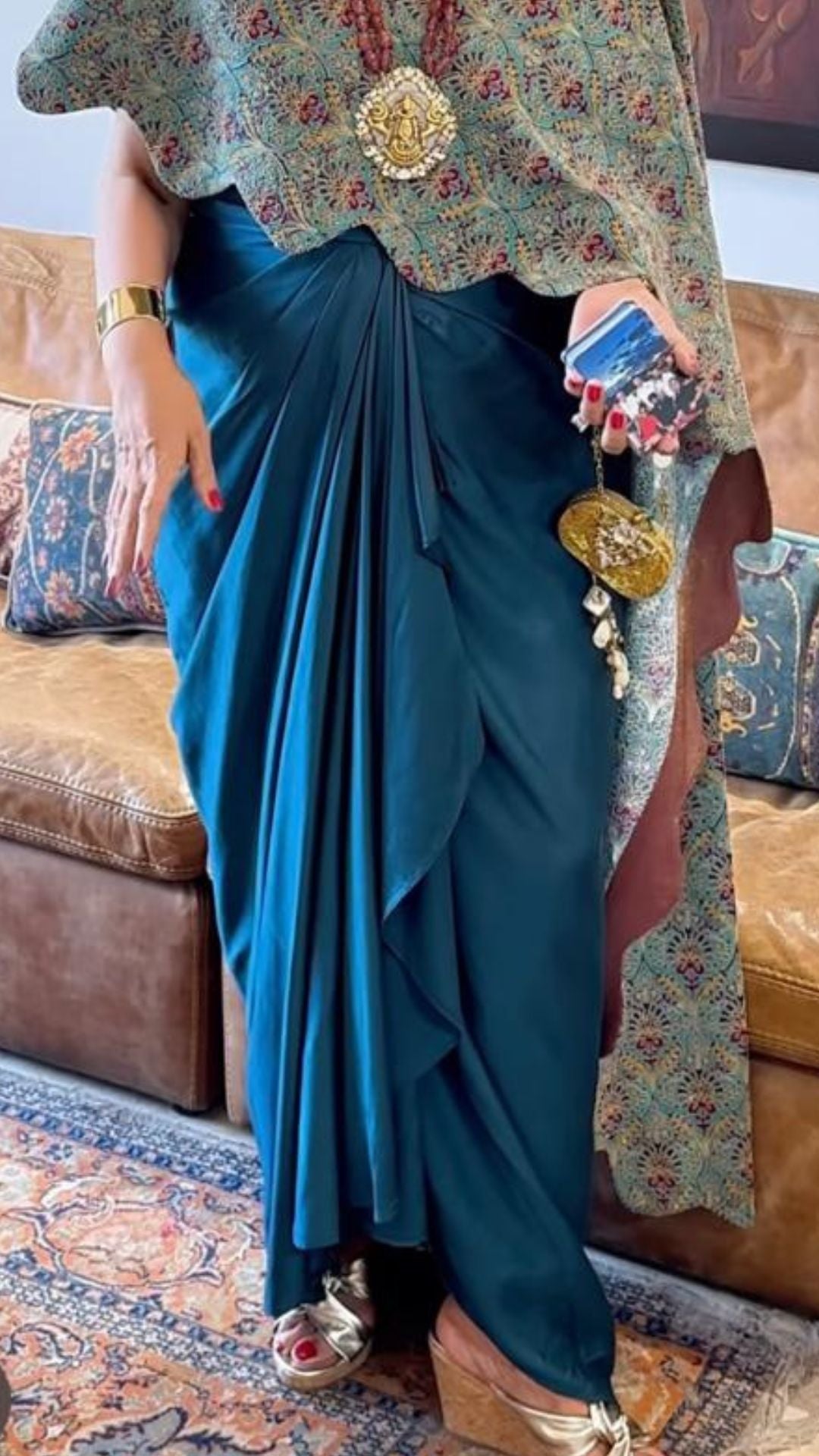 Blue Satin Silk Top and Bottom With Embroidery Work