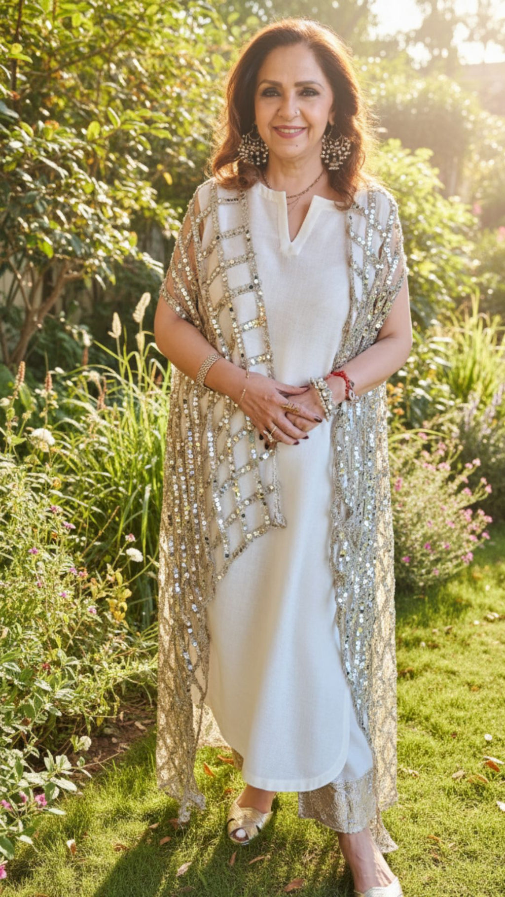 Ivory Linen Shirt and Pants With a Mirror Work Cape