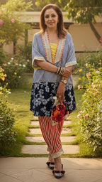 Blue and Red Stripe Semi Formal Fusion Garment