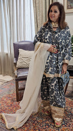 Dark Blue Denim Co-ord Set in Embroidered Denim With Dupatta