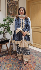 Dark Blue Denim Flowy Denim Shirt With Denim Farshi Salwar With Dupatta