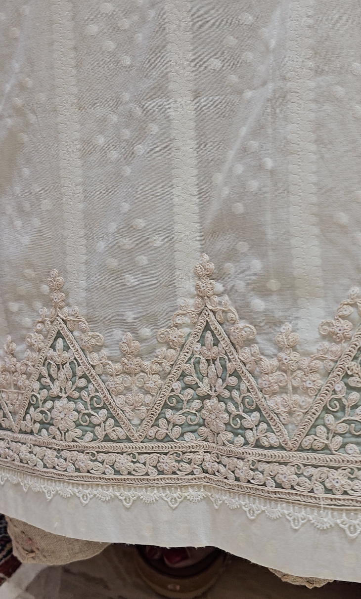 Beautiful mul chanderi top and dupatta with santoon bottom embellished with thread work