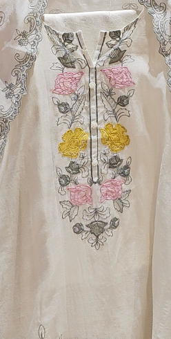 Stunning Mul Chanderi top & Dupatta with Rayon Bottom trimmed with Floral Thread work