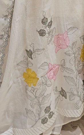 Stunning Mul Chanderi top & Dupatta with Rayon Bottom trimmed with Floral Thread work