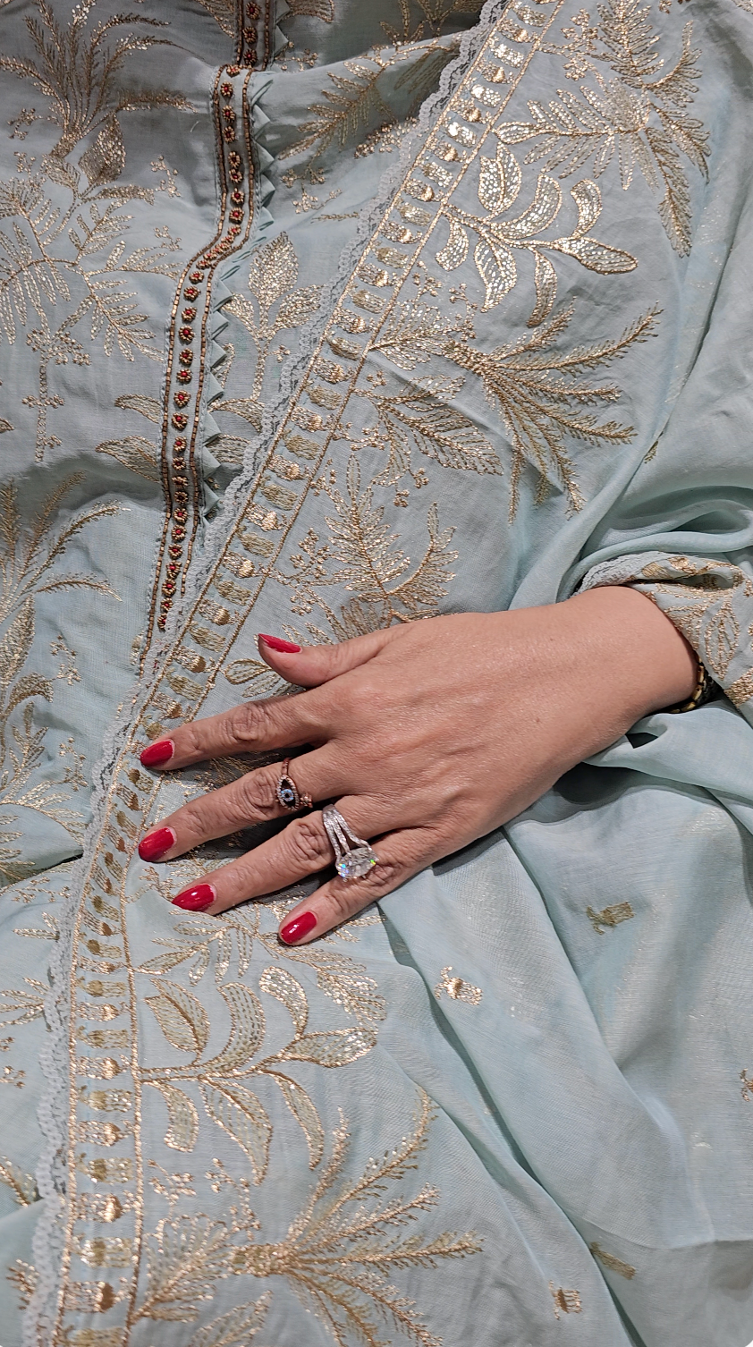 Showstopper Mul 3 piece set with Gold Zari & hand work