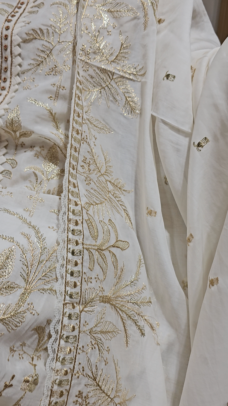 Showstopper Mul 3 piece set with Gold Zari & hand work