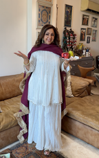 Mirror Work Georgette Kurta with Crushed Silk Sharara & Organza Dupatta