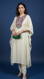 Beautiful Tissue Kaftan With Hand Embroidered Neck in Zardozi, Dabka & Moti Work