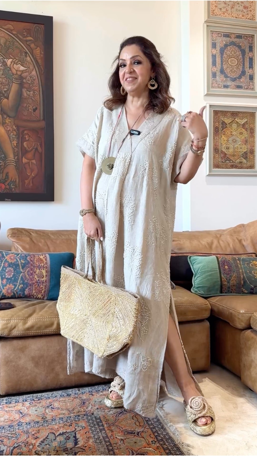 Beautiful Linen Kaftan with Hand Embroidery