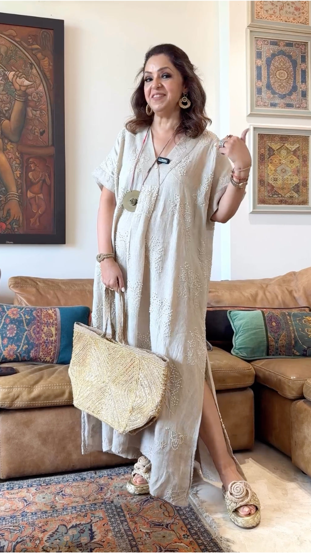 Beautiful Linen Kaftan with Hand Embroidery