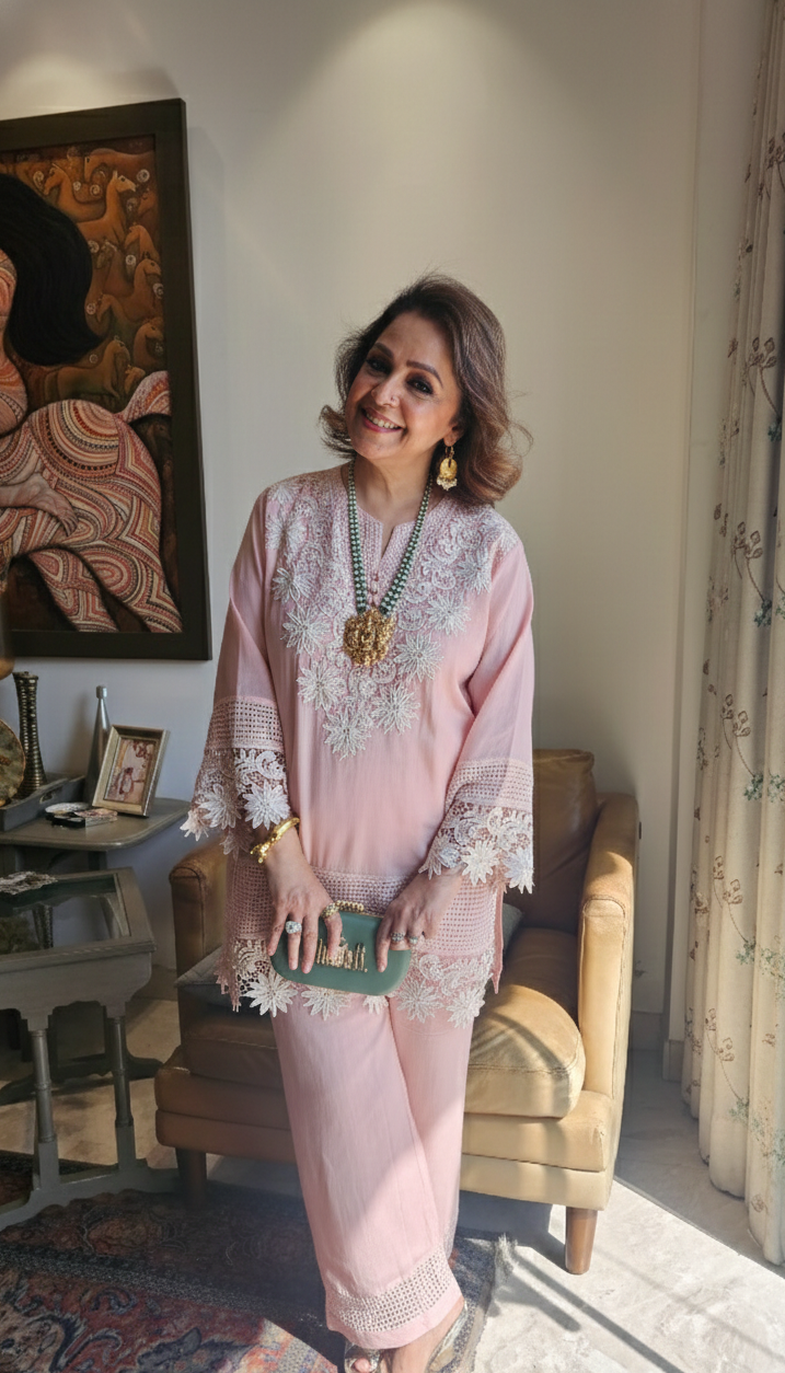 Stunning Pure Mul-Mul Co-ord set trimmed with Beautiful laces