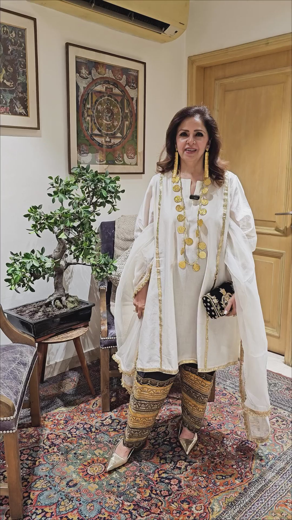 Ivory Chanderi Silk Top with Embroidered Work Bottom with Organza Dupatta