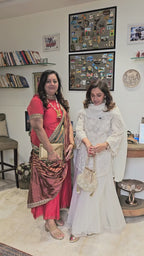 Tomato Drape Dress in Plus Size is Pure Silk Chanderi With Tissue Drape, With Embroidery Border All Over