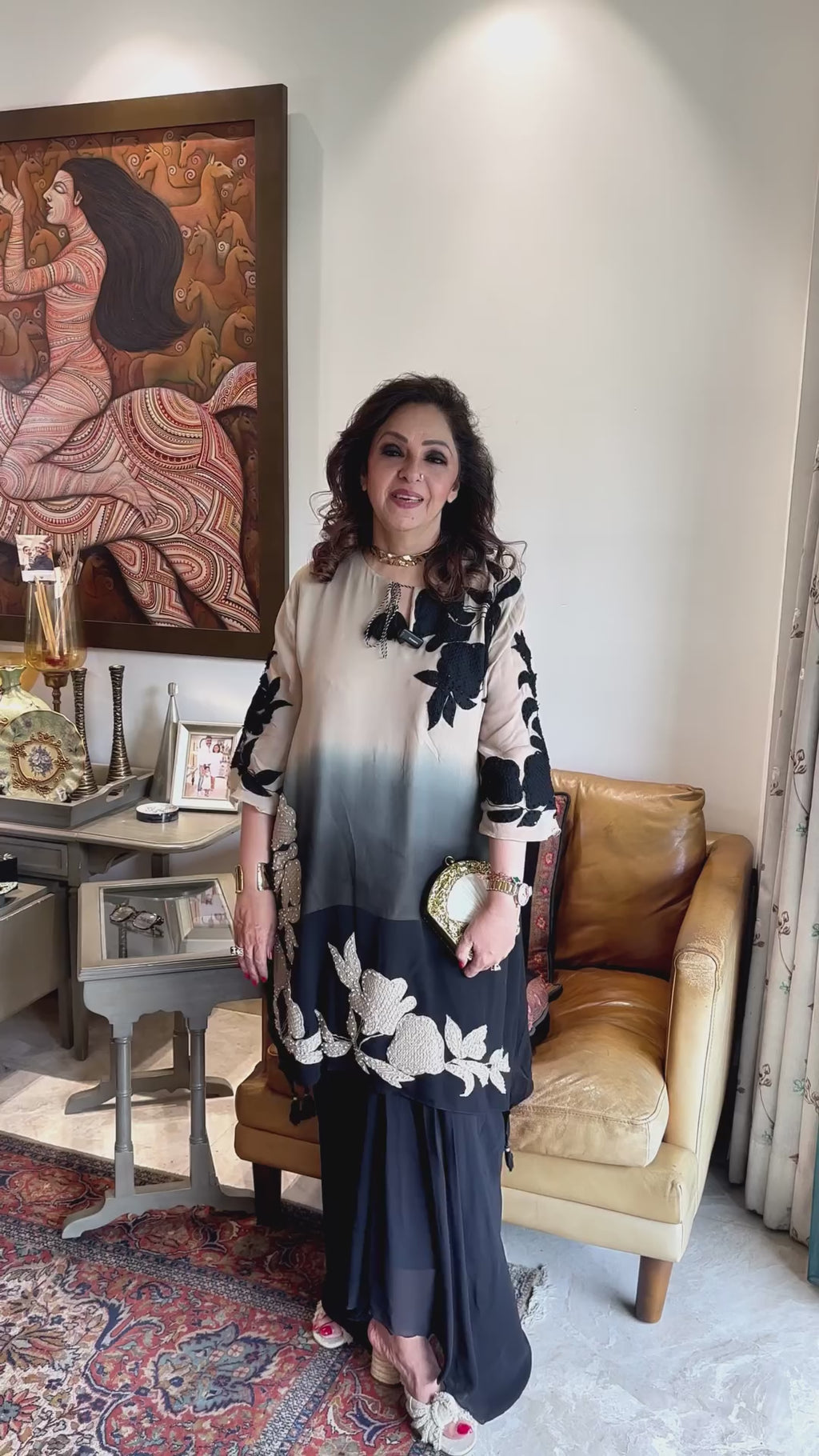 Chinon Top with Crepe Bottom and Handworked Embroidered Patchwork