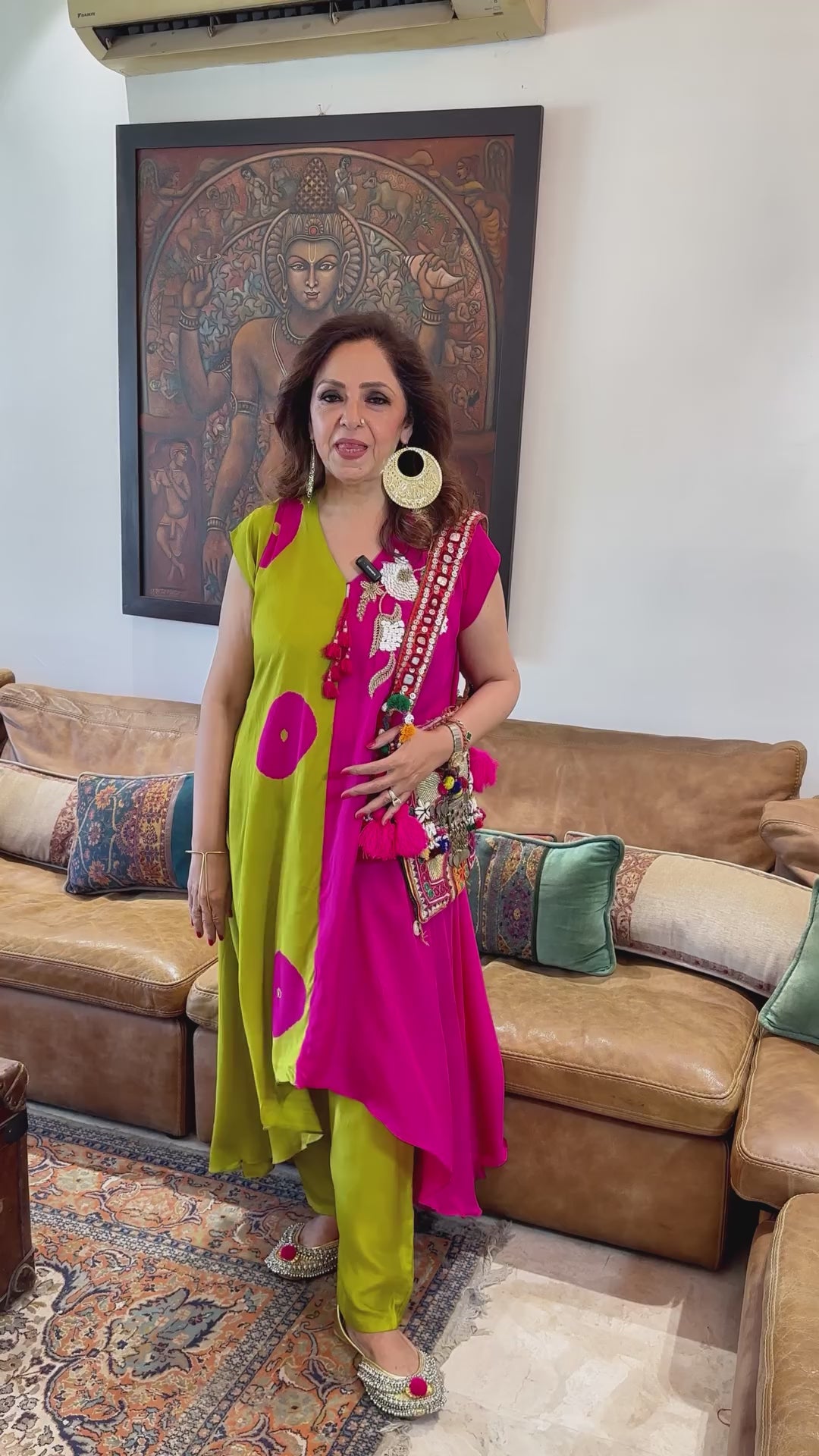 Mehendi Green and Fuchsia Crepe Silk Set Beautiful Blend of Tie and Dye With Hand Embroidery