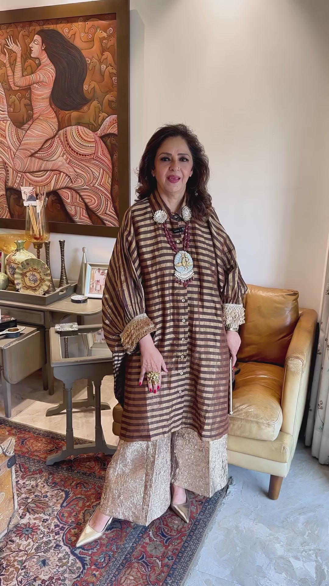 Brown Tissue Top and Banasari Silk Bottom With Gota Kinari Work