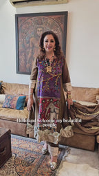 Cherry Red Chanderi Silk Kurta With Pure Hand Painted Kalamkari and Hand Embroidered with Dupatta