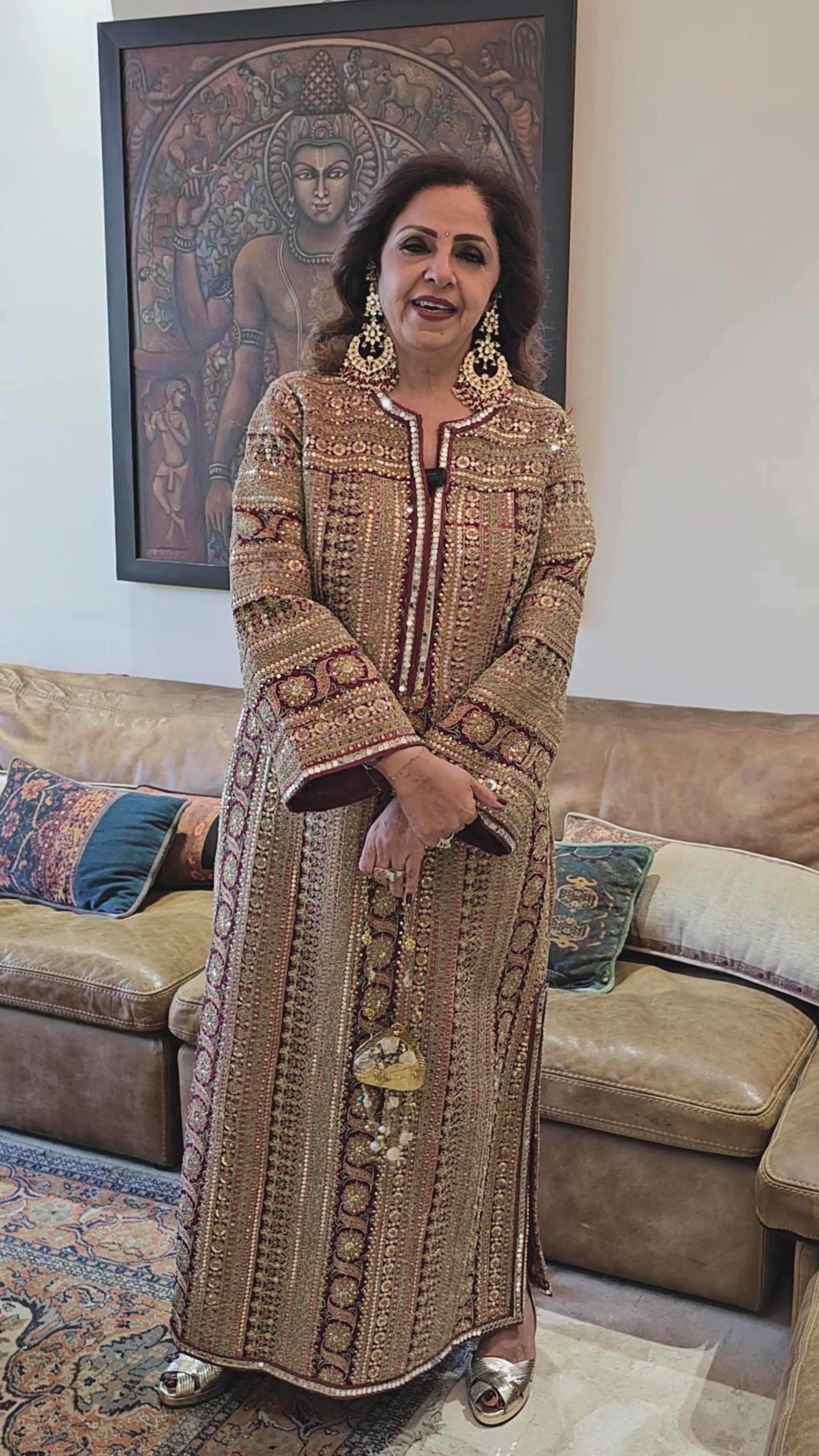 Elegant Crepe Silk One Piece Dress with Artisanal Mirror Embroidery