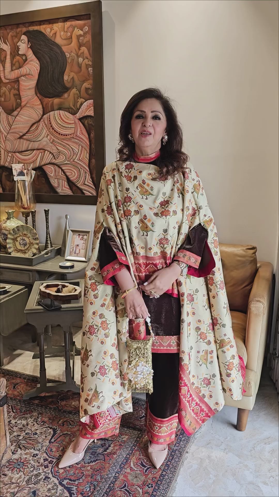 Brown Velvet With Silk Cape Co-ord Set