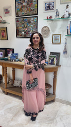 Peach Georgette Fully Lined 2 Piece Kurta and Flared Pants Dressed With Stunning Embroidery on Both Top and Bottom