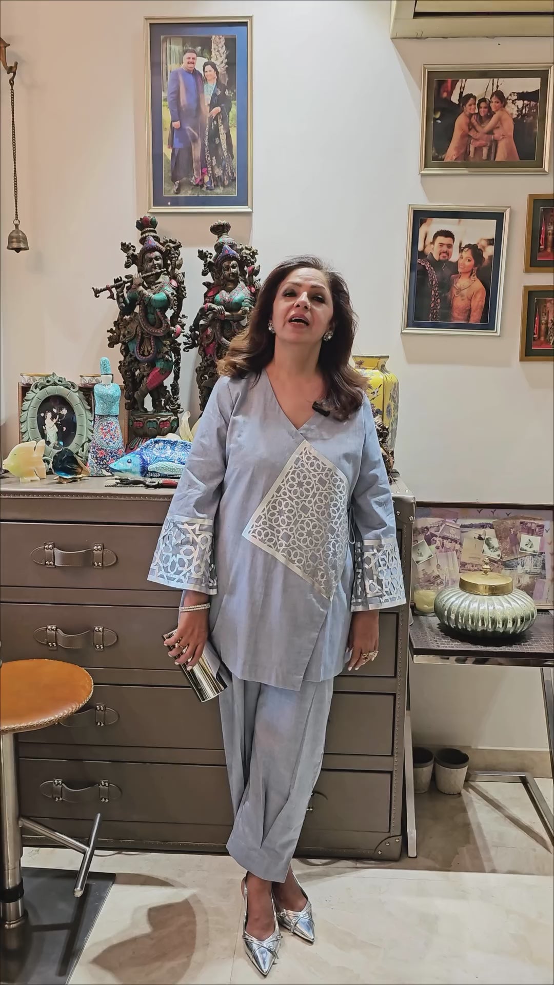 Blue Demin Co-ord set With Jaali Work