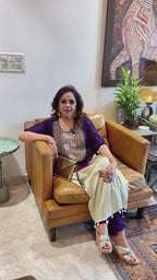 Purple and Beige Satin Shirt in Tie n Dye Yoke and Solid Color Bottom Embellished With Hand Embroidery Elaborate Neck