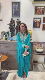 Hand Embroidered Chinon Top with Drape Skirt