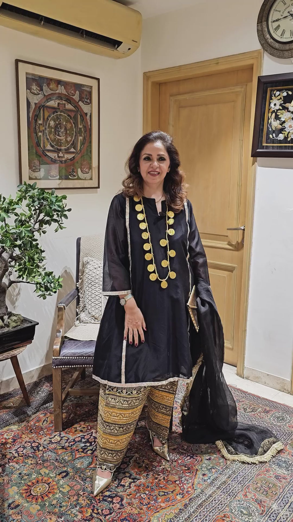 Black Chanderi Silk Top with Embroidered Work Bottom with Organza Dupatta