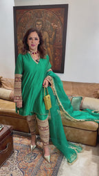 Green Chanderi Top and Bottom with Heavy Embroidery and Pure Organza Dupatta with Kiran