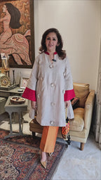 Beige Linen Top With Gota Flower Work and Orange Chanderi Bottom