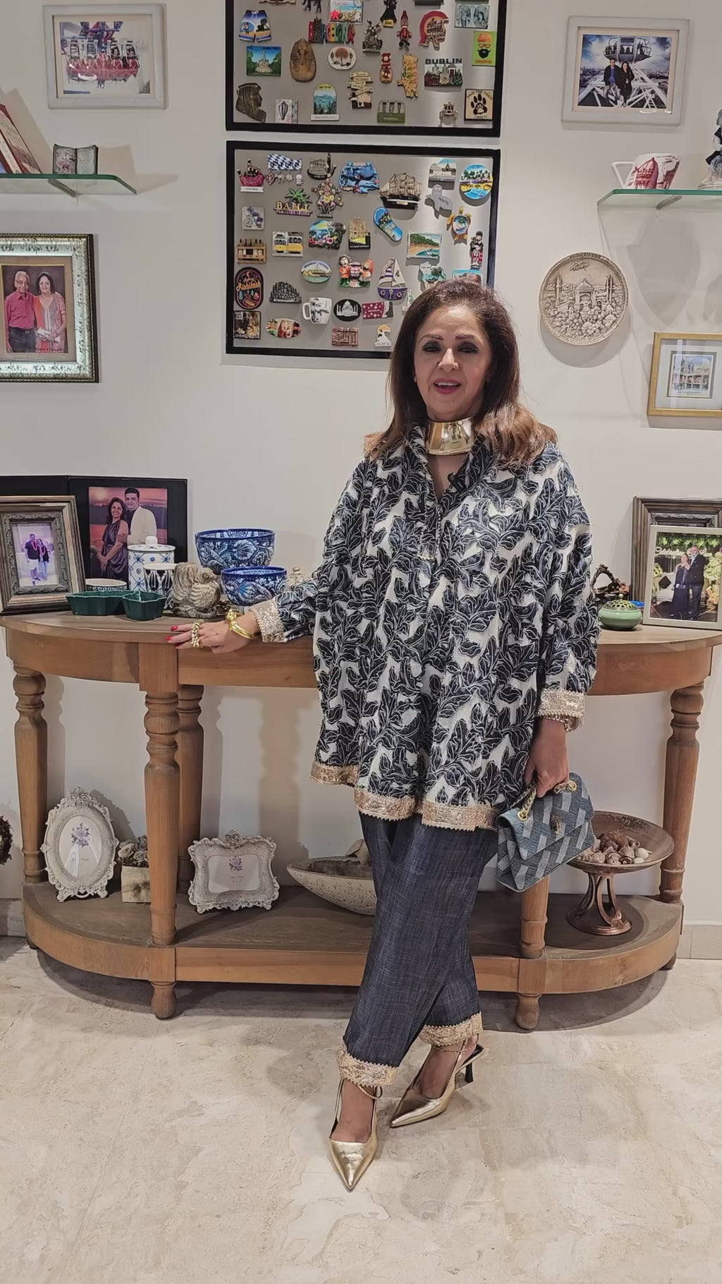 Dark Blue Embroidered Denim Co-ord Set