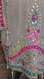 Beautiful Tissue Shimmer Unstitched Suit With  Mirror & Gota Patti Work