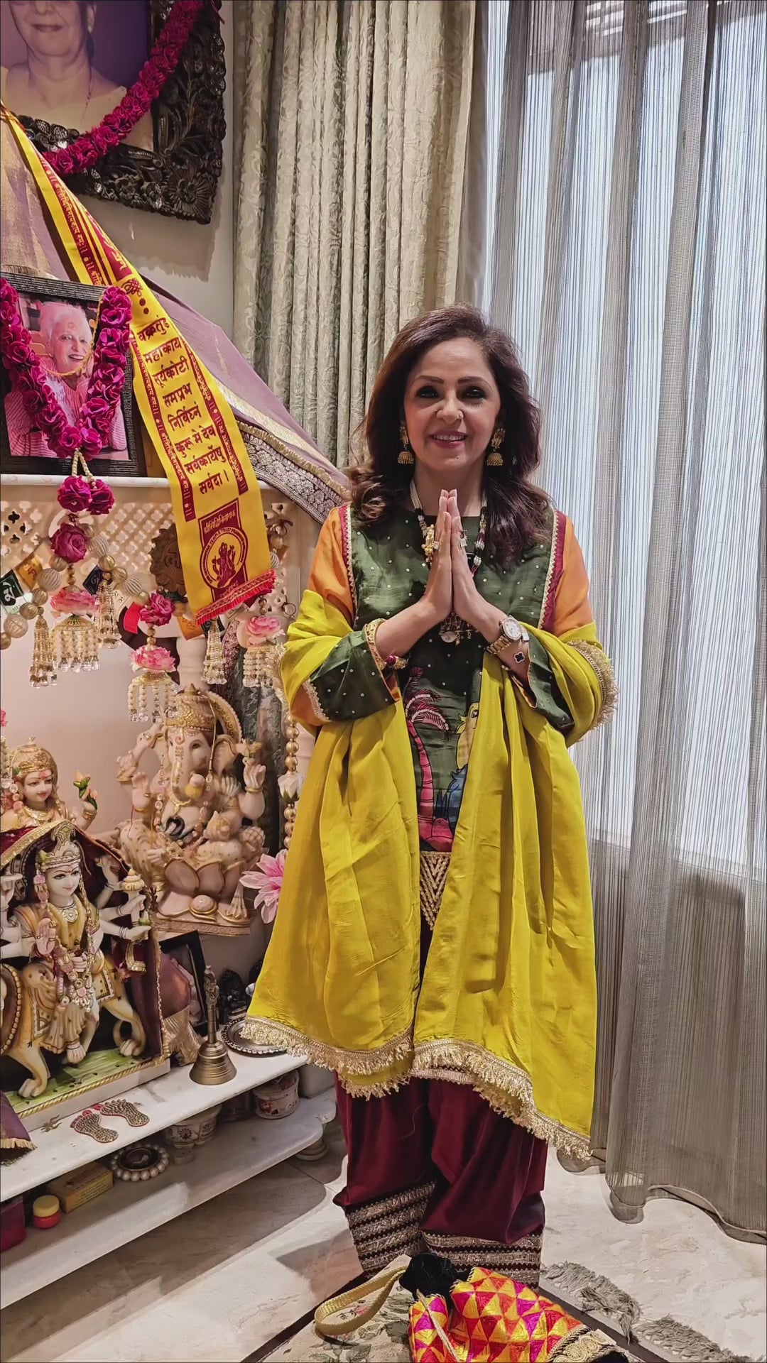 Multicolour Chanderi Silk Kurta With Hand Painted Kalamkari and Embroidered Work with Contrast Dupatta