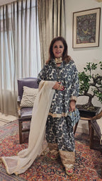 Dark Blue Denim Co-ord Set in Embroidered Denim With Dupatta